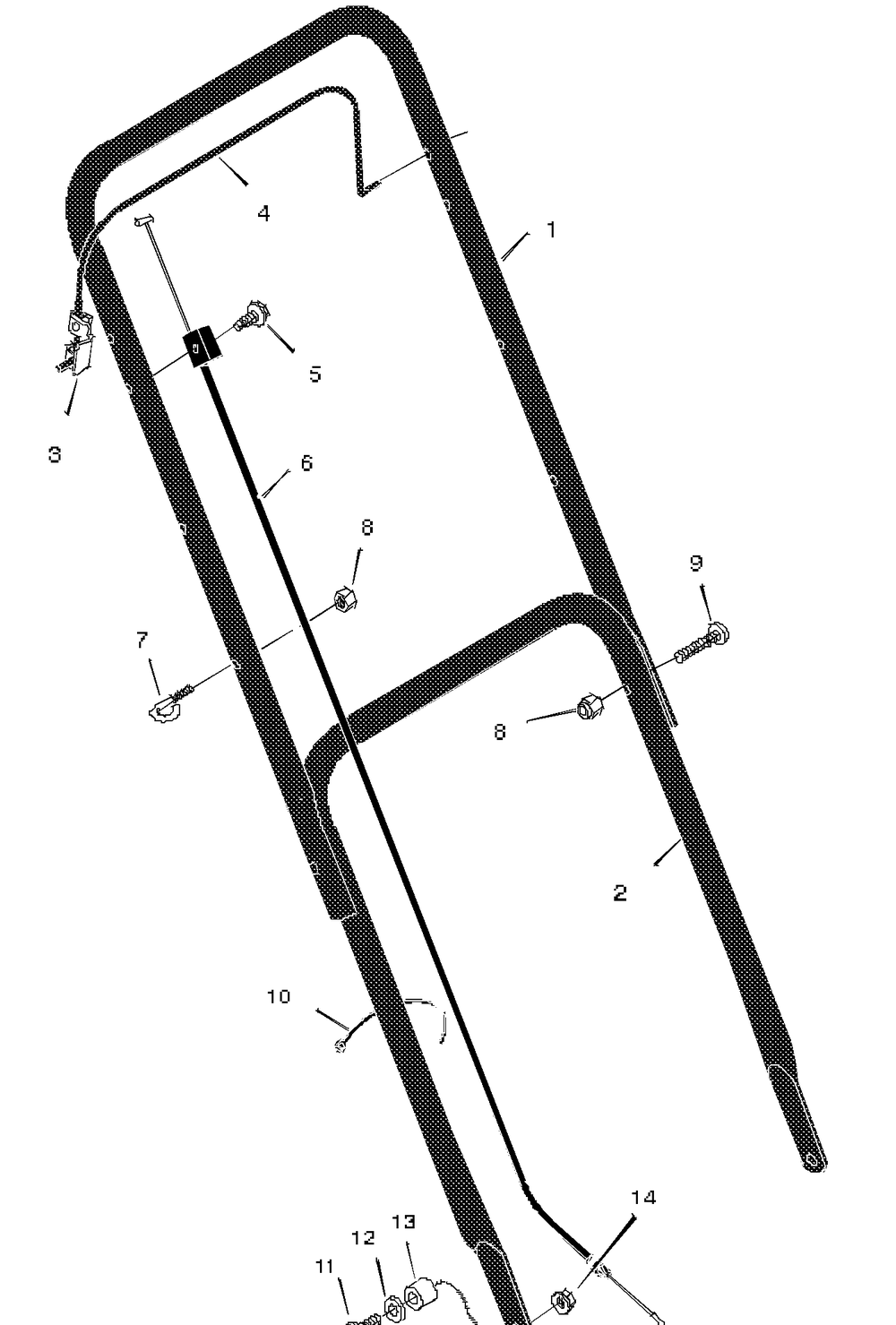 Handle Assembly Diagram and Parts List for 20103X25A 1997 Briggs and Stratton Lawn Mower